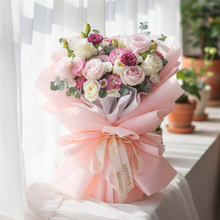 Rosy Embrace Pink Rose Hand Bouquet image 1