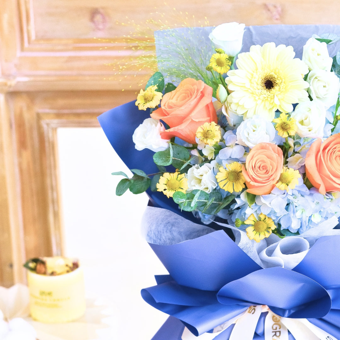 Blue Ember Orange Roses Hand Bouquet image 13