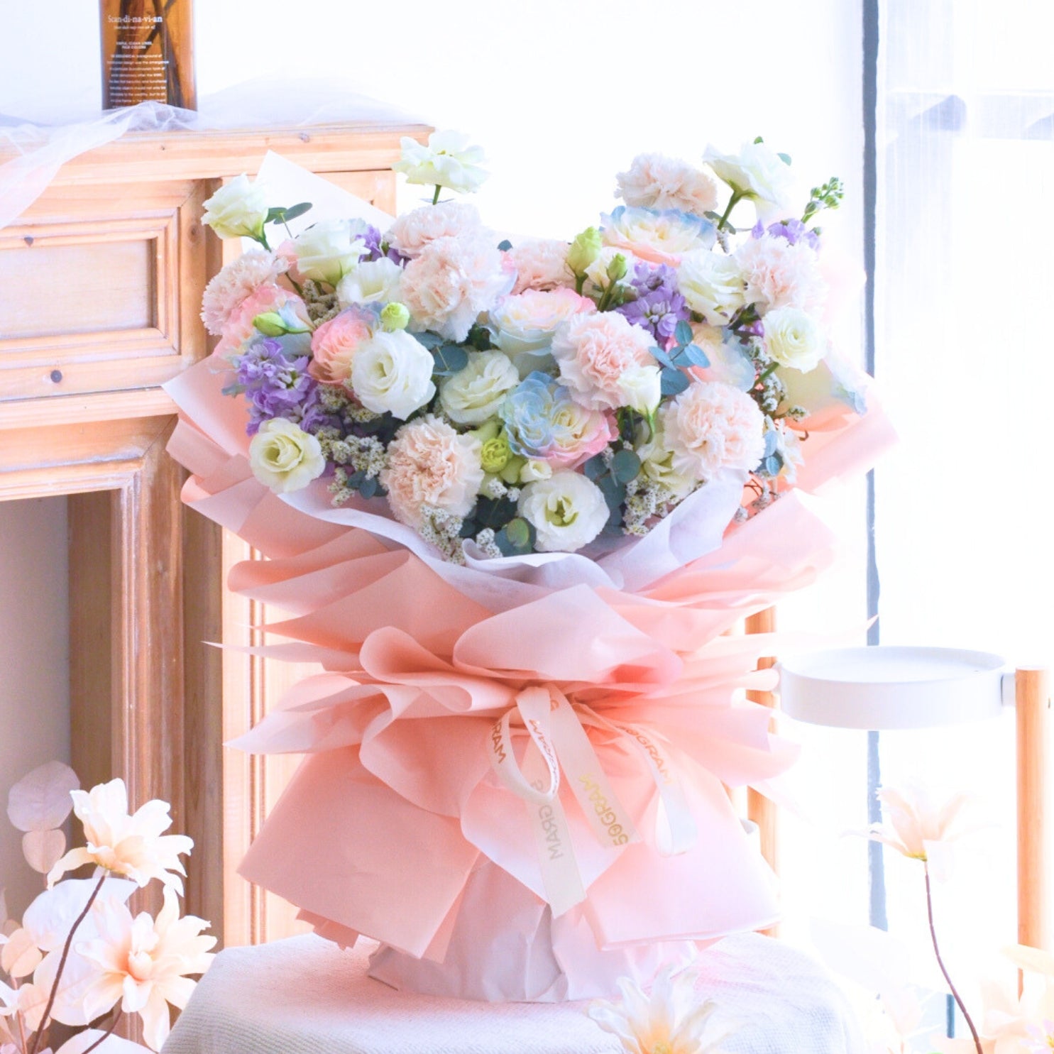 Mermaid Pink Blue Roses Hand Bouquet image 2