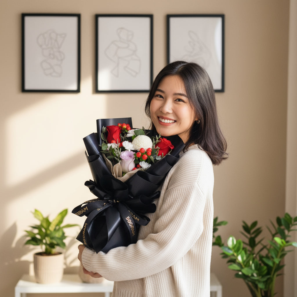 Moonlit Love Red Roses Hand Bouquet image 3