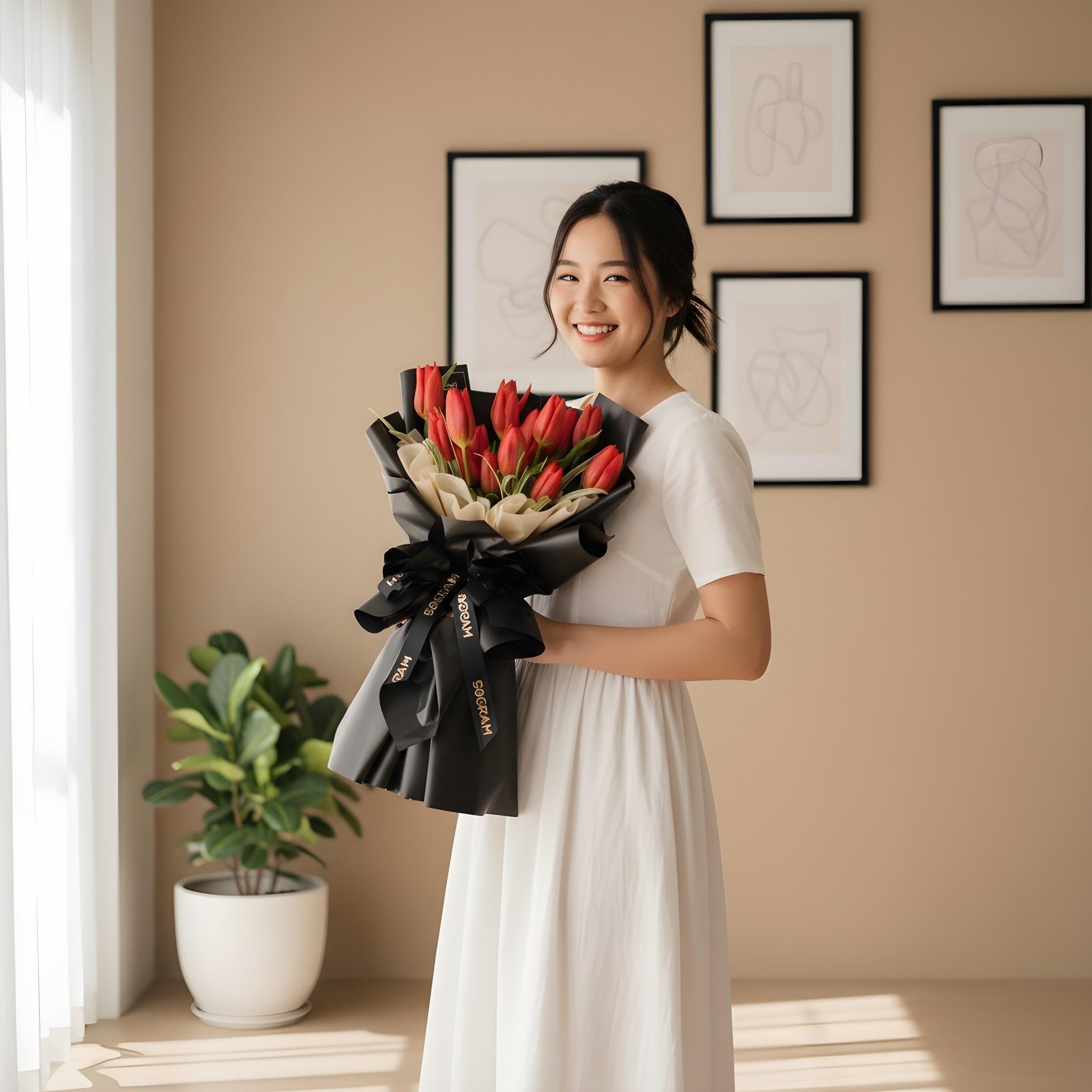 Kissed by Tulips Red Tulip Hand Bouquet image 1