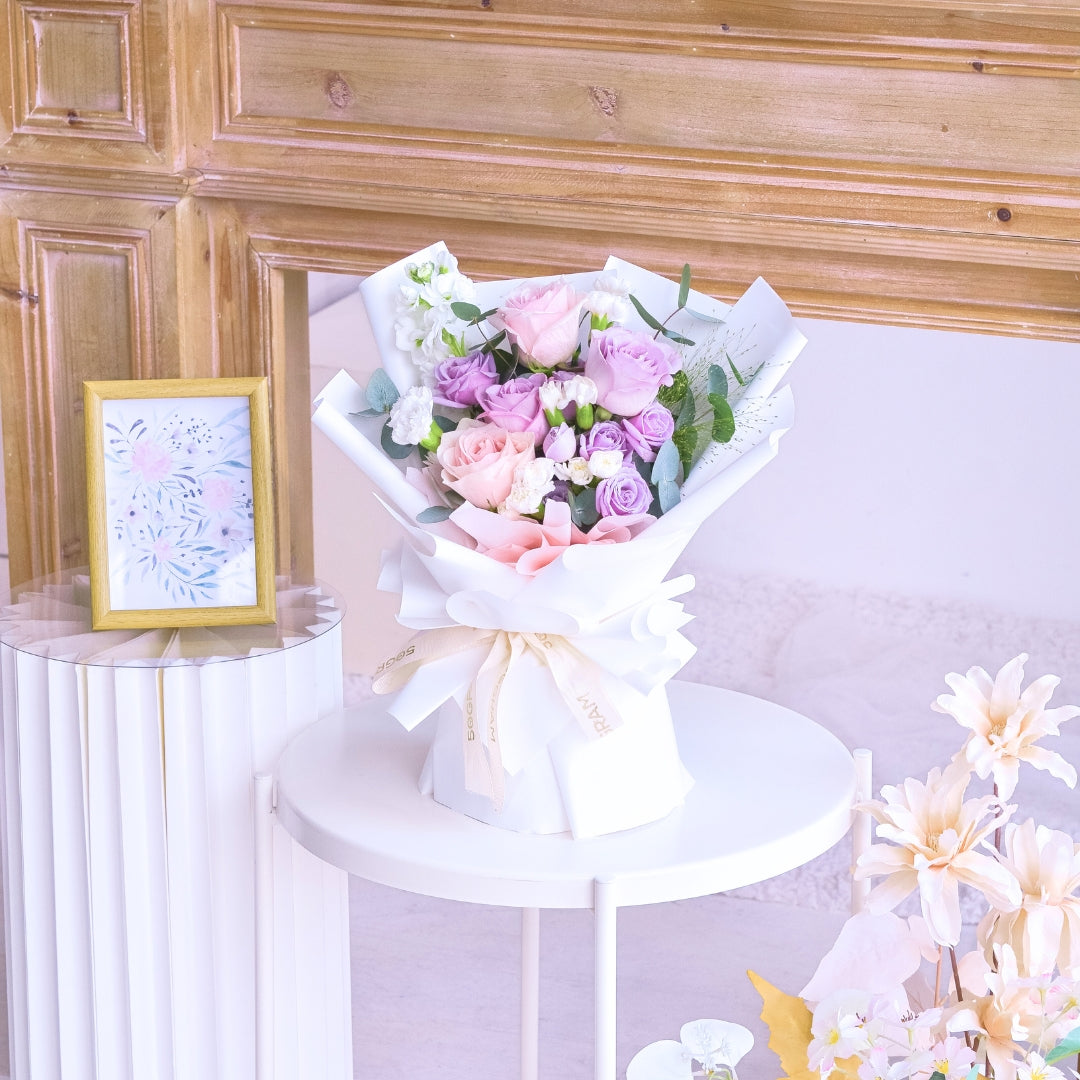 Lovely Blush Pink Purple Roses Hand Bouquet image 5