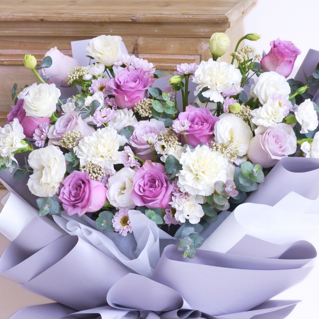 Misty Blooms Purple Roses Hand Bouquet image 11