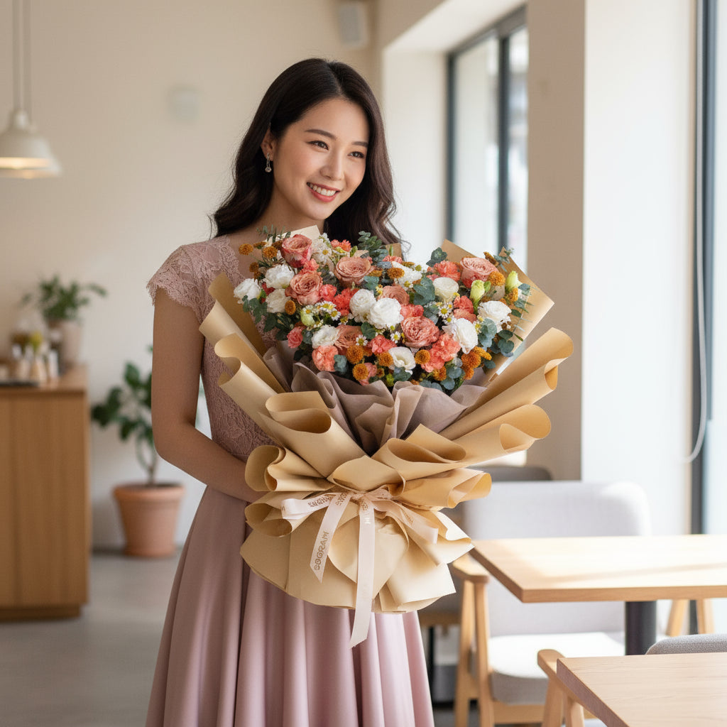 Sunrise Charm Cappuccino Rose Hand Bouquet image 1