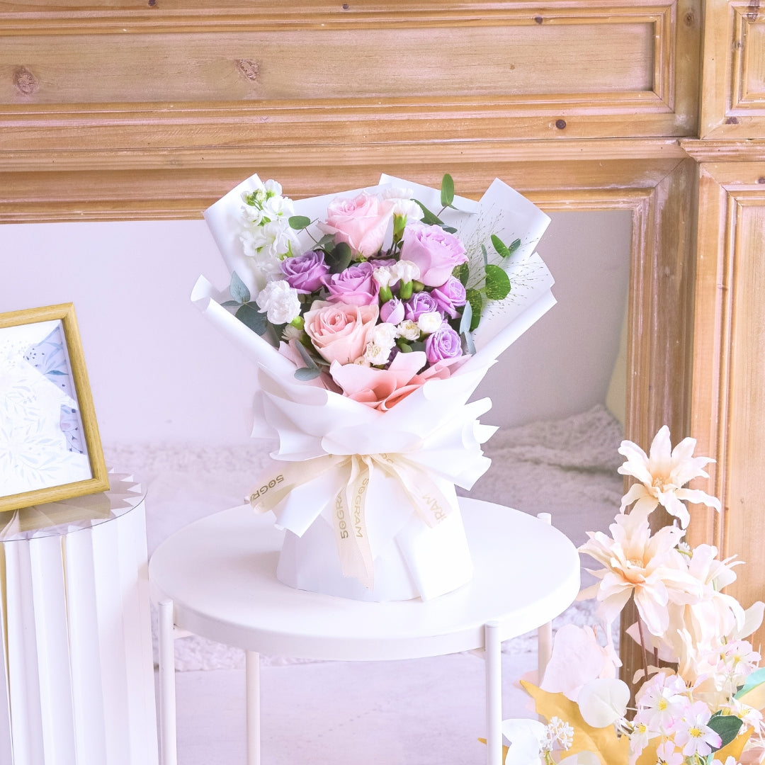 Lovely Blush Pink Purple Roses Hand Bouquet image 4