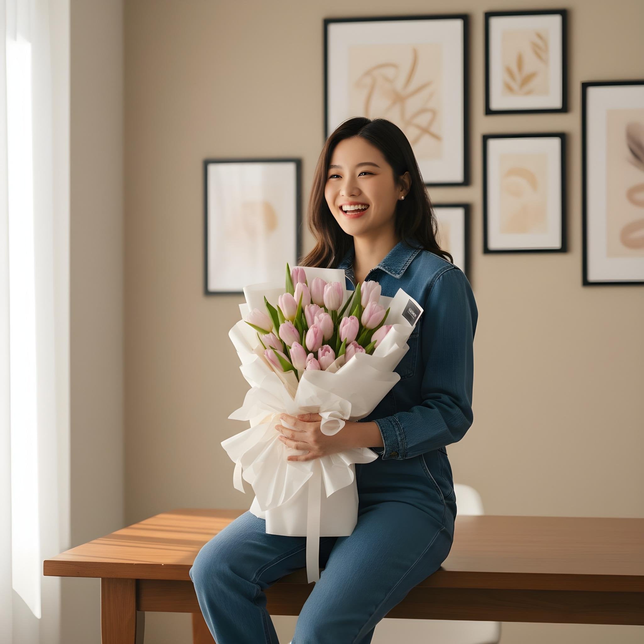 Light Pink Tulips Hand Bouquet image 1
