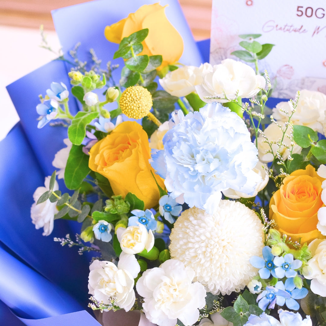 Blue Mirage Yellow Roses Hand Bouquet image 10