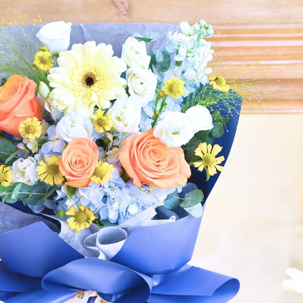 Blue Ember Orange Roses Hand Bouquet image 14