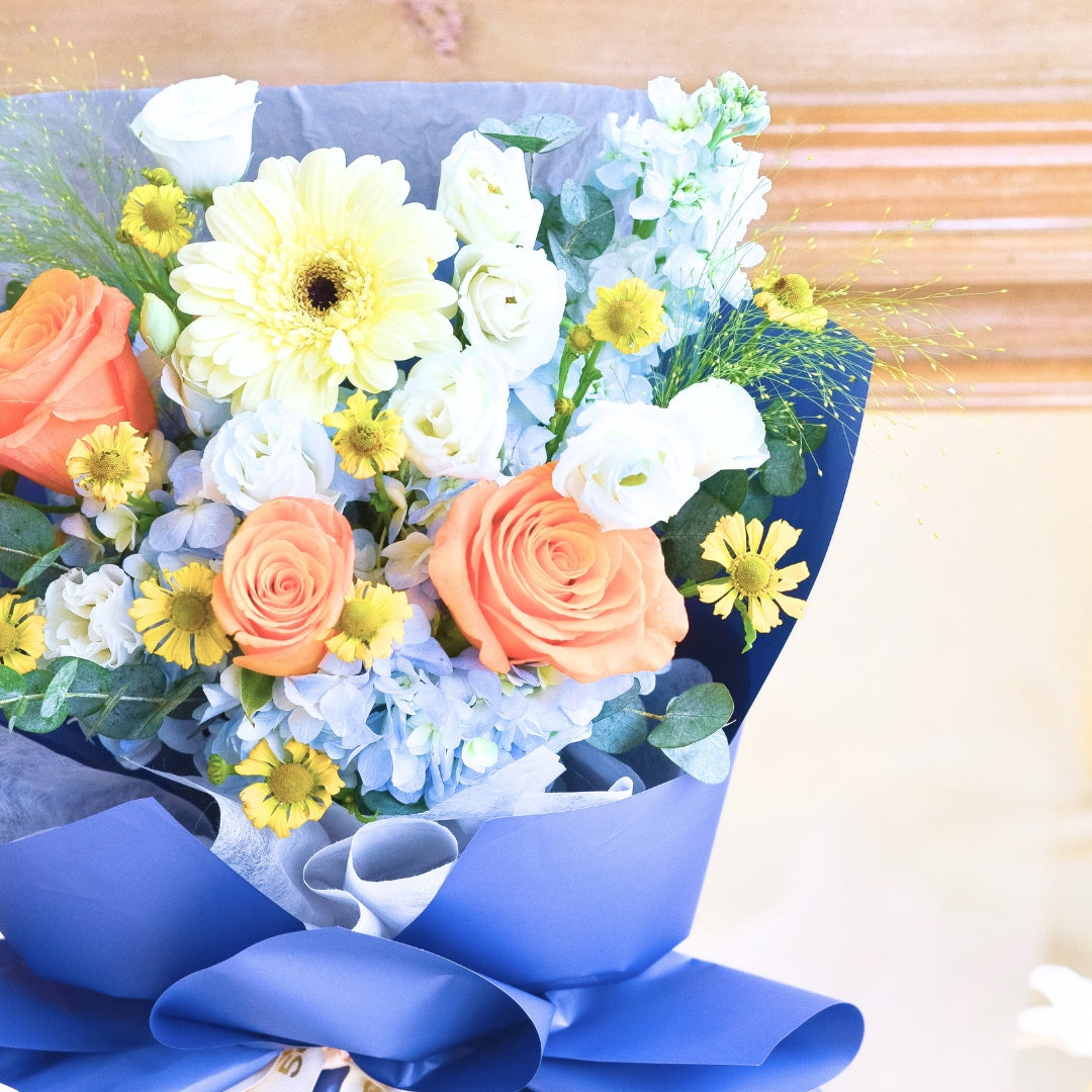 Blue Ember Orange Roses Hand Bouquet image 14