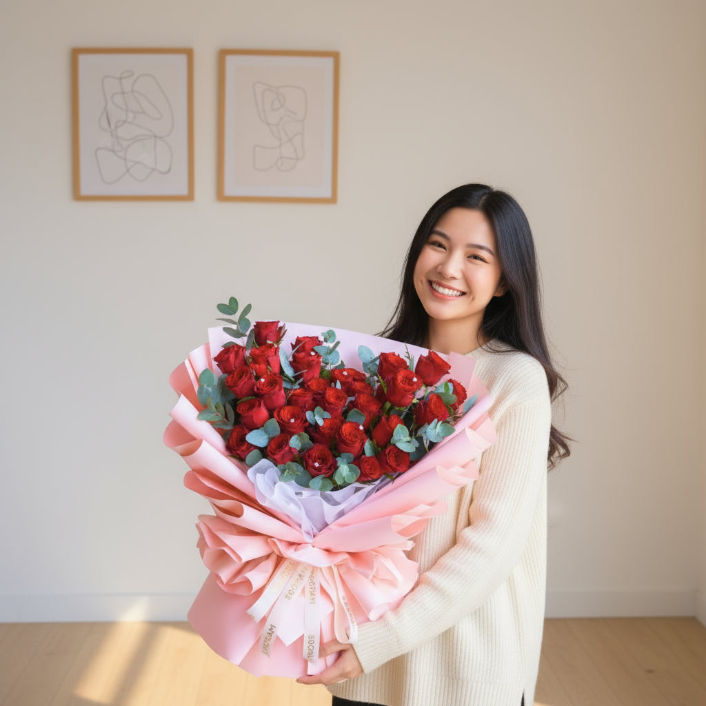 Crimson Whispers Red Roses Hand Bouquet image 1
