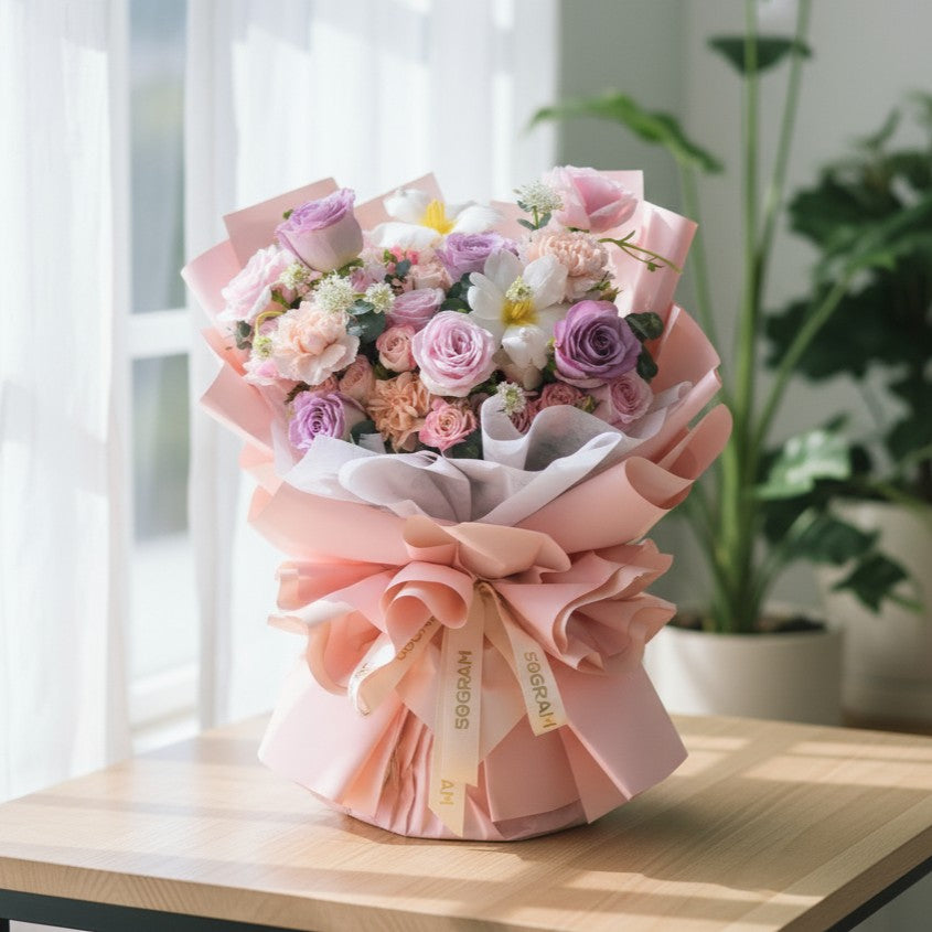 Violet Charm Posy Pink Purple Roses Hand Bouquet image 2