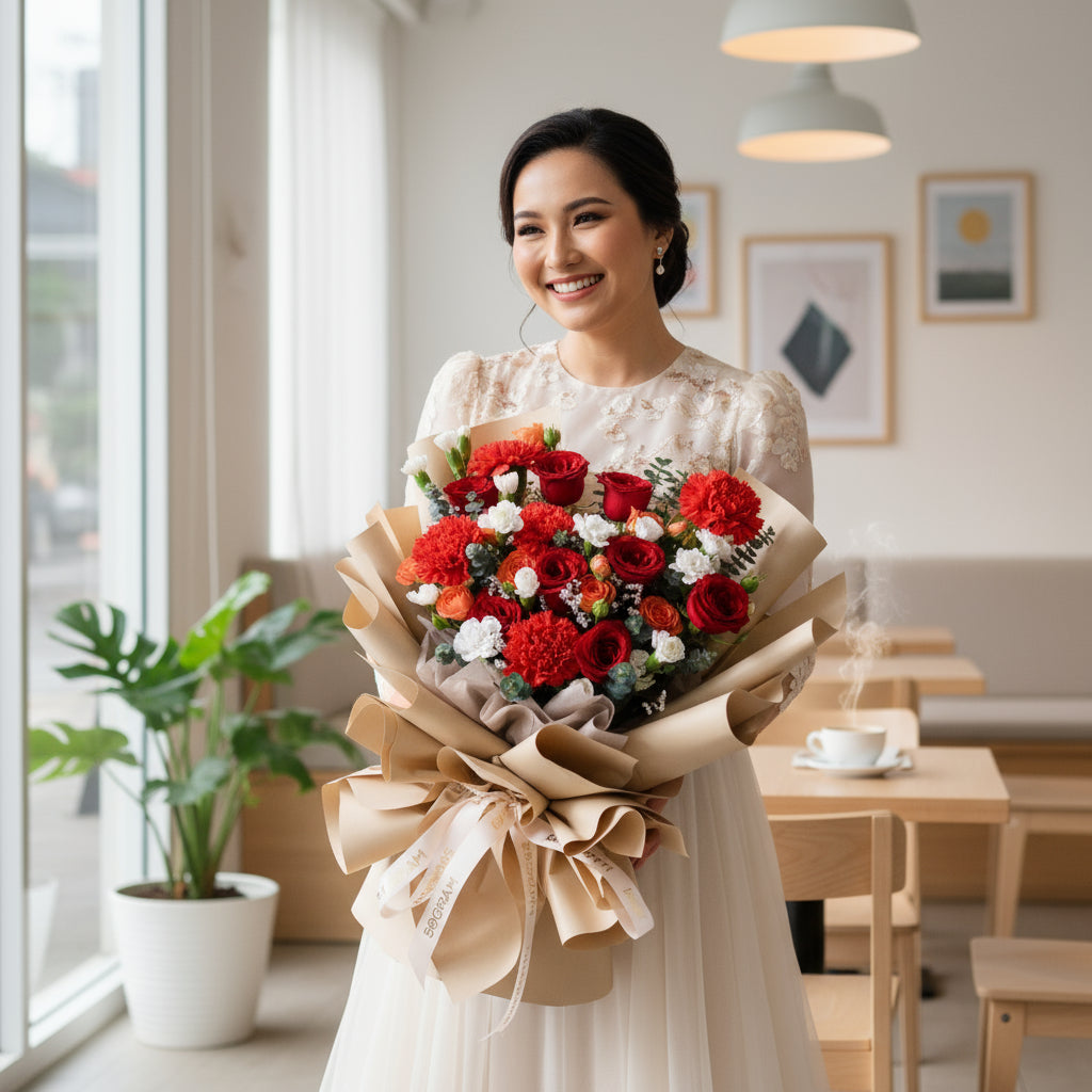 Scarlet Spice Red Rose Hand Bouquet image 1
