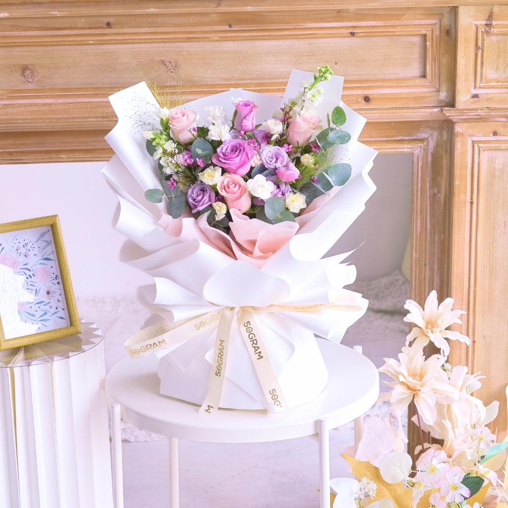 Lovely Blush Pink Purple Roses Hand Bouquet image 10