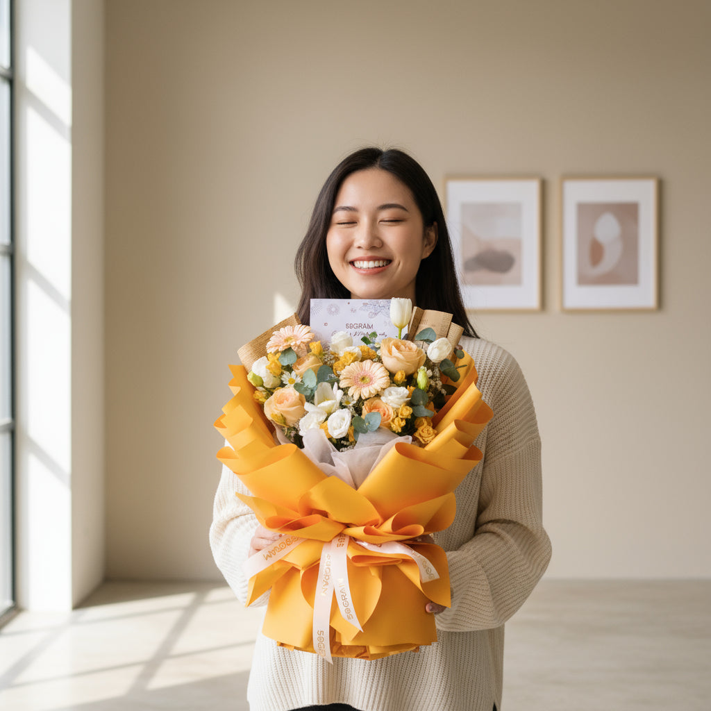 Sunset Symphony Champagne Roses Hand Bouquet image 2