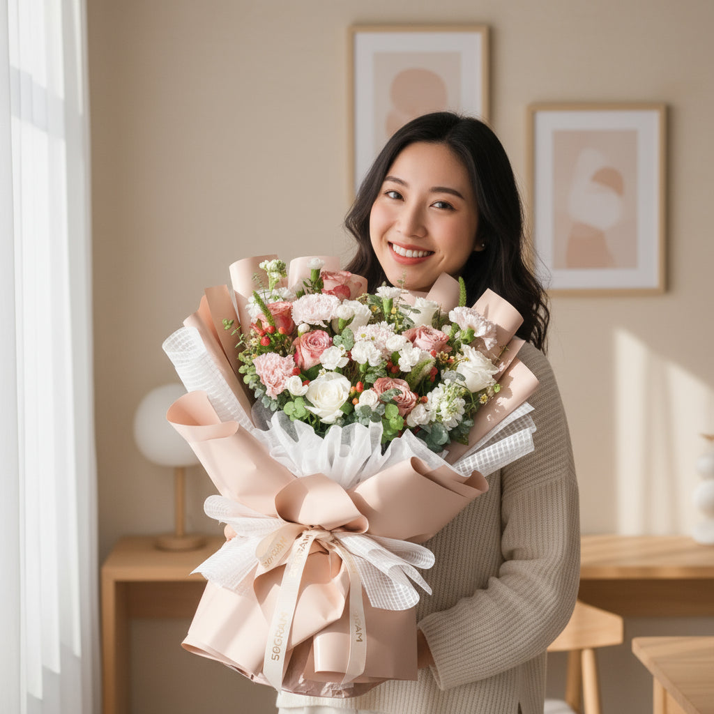 Neutral Muse Cappuccino Roses Hand Bouquet image 1