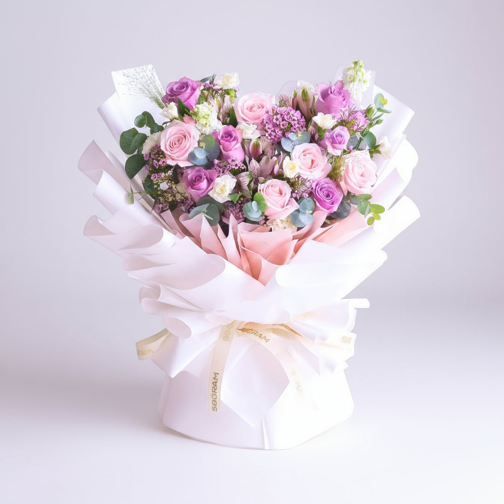 Lovely Blush Pink Purple Roses Hand Bouquet image 0