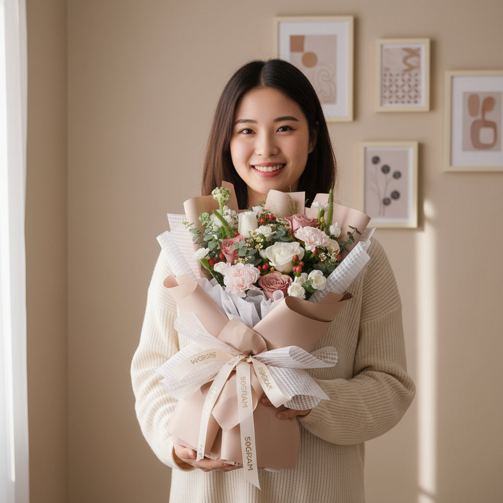 Neutral Muse Cappuccino Roses Hand Bouquet image 2