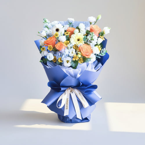 Blue Ember Orange Roses Hand Bouquet image 0