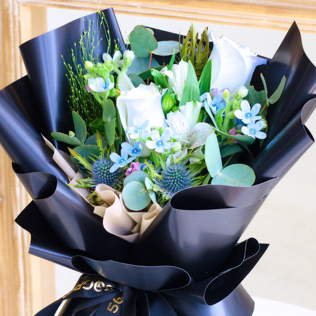 Frosted Elegance Light Blue Rose Hand Bouquet image 13
