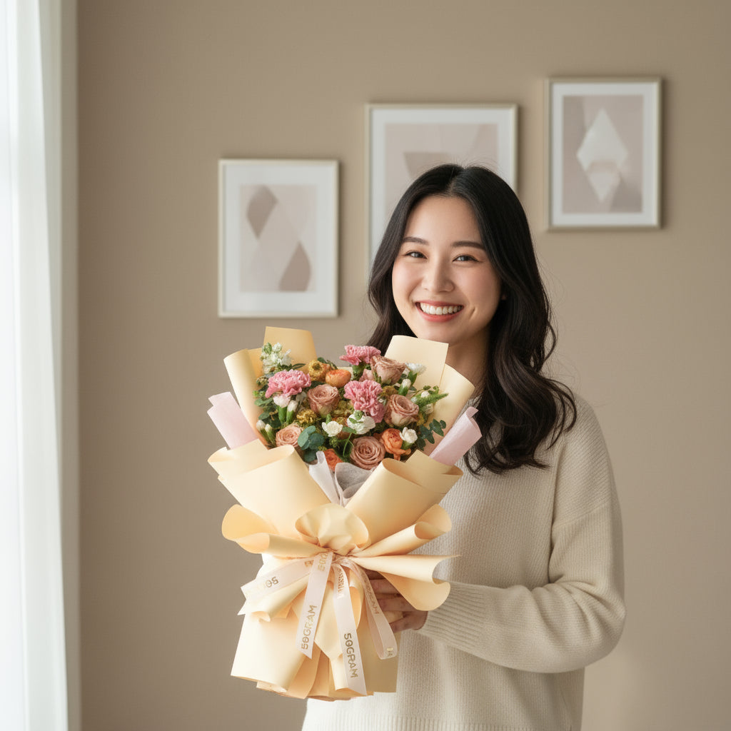 Caramel Cloud Cappuccino Roses Hand Bouquet image 1