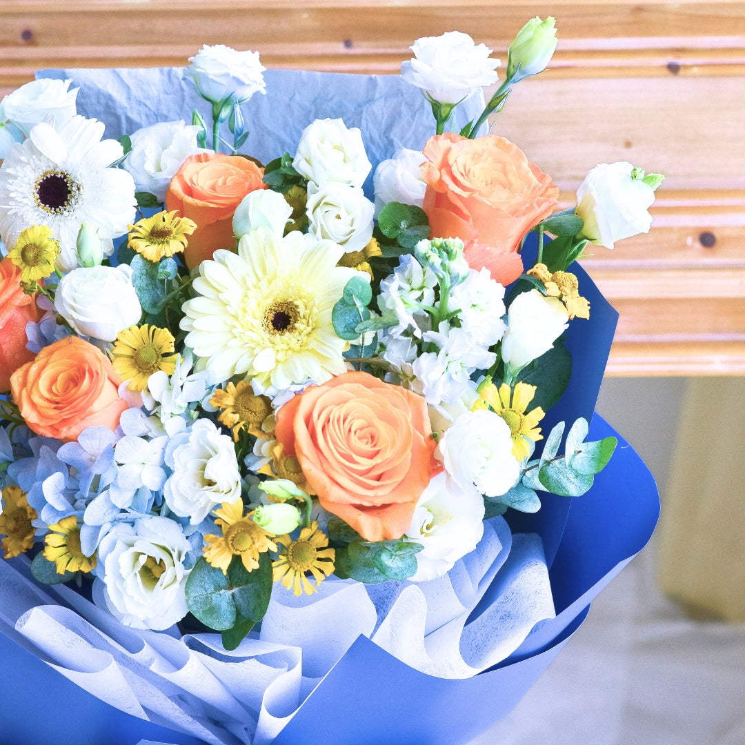 Blue Ember Orange Roses Hand Bouquet image 7