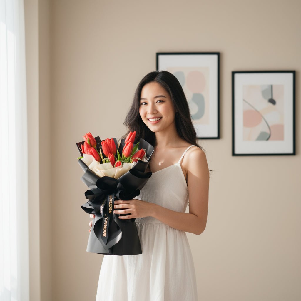 Kissed by Tulips Red Tulip Hand Bouquet image 2