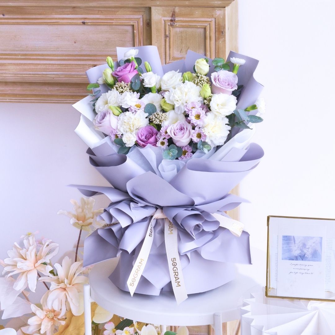 Misty Blooms Purple Roses Hand Bouquet image 8