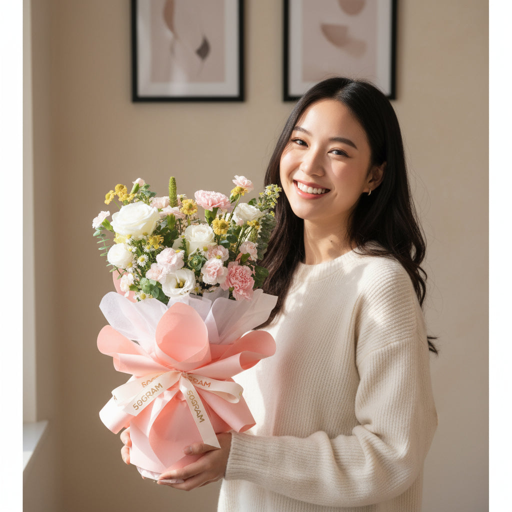 Spring Gleam White Roses Hand Bouquet image 1