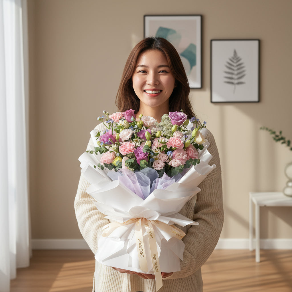 Fairy Floss Purple Roses Hand Bouquet image 1