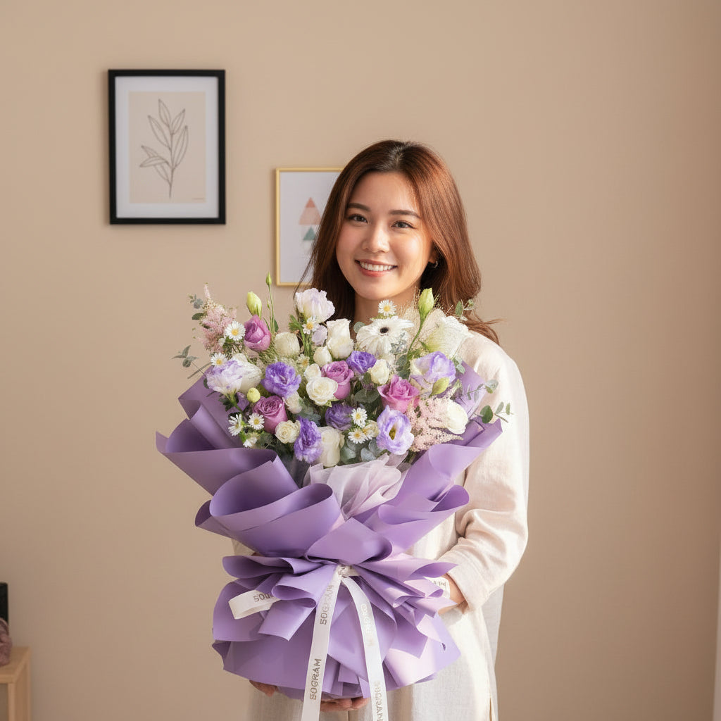 Lilac Mist Purple White Rose Hand Bouquet image 1