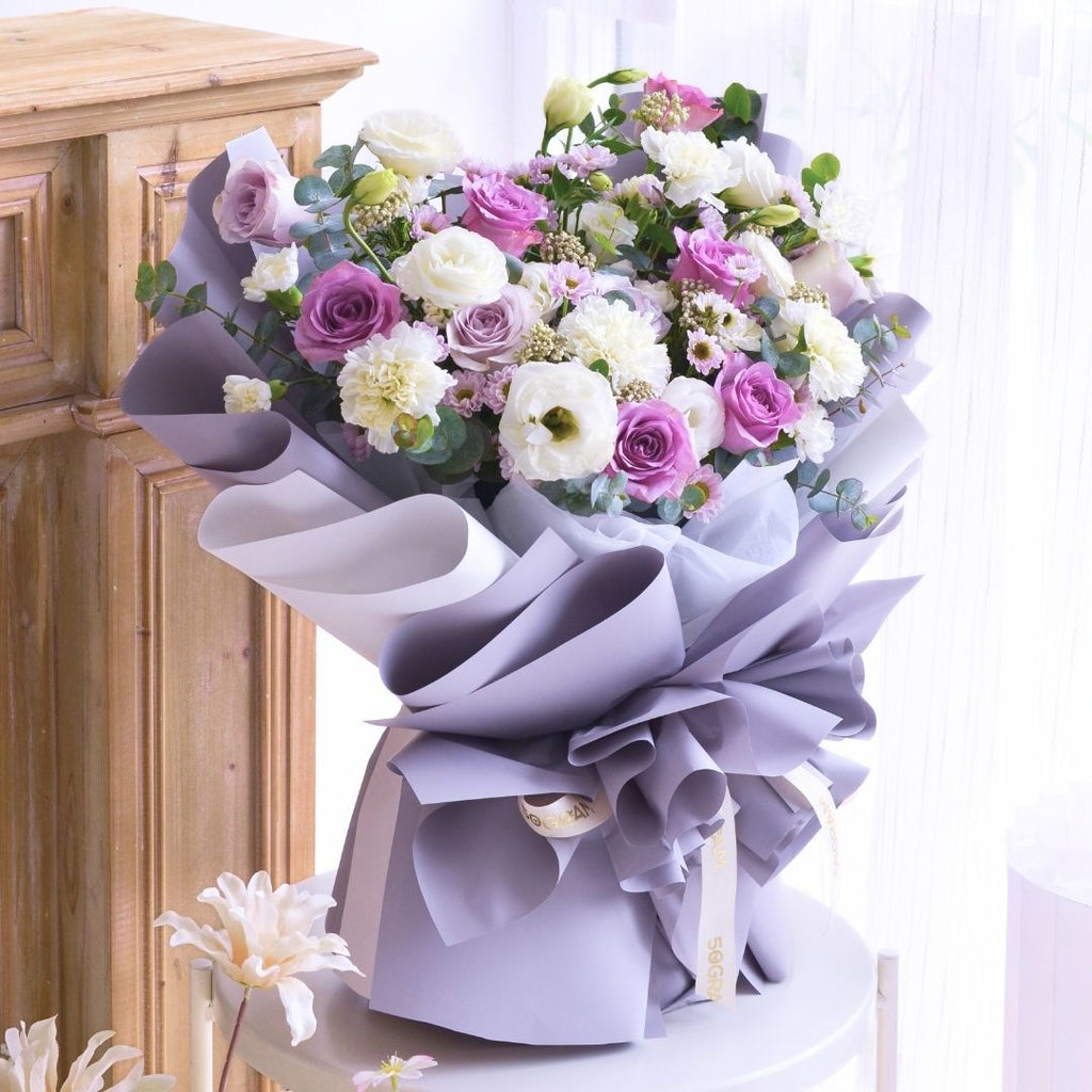 Misty Blooms Purple Roses Hand Bouquet image 12