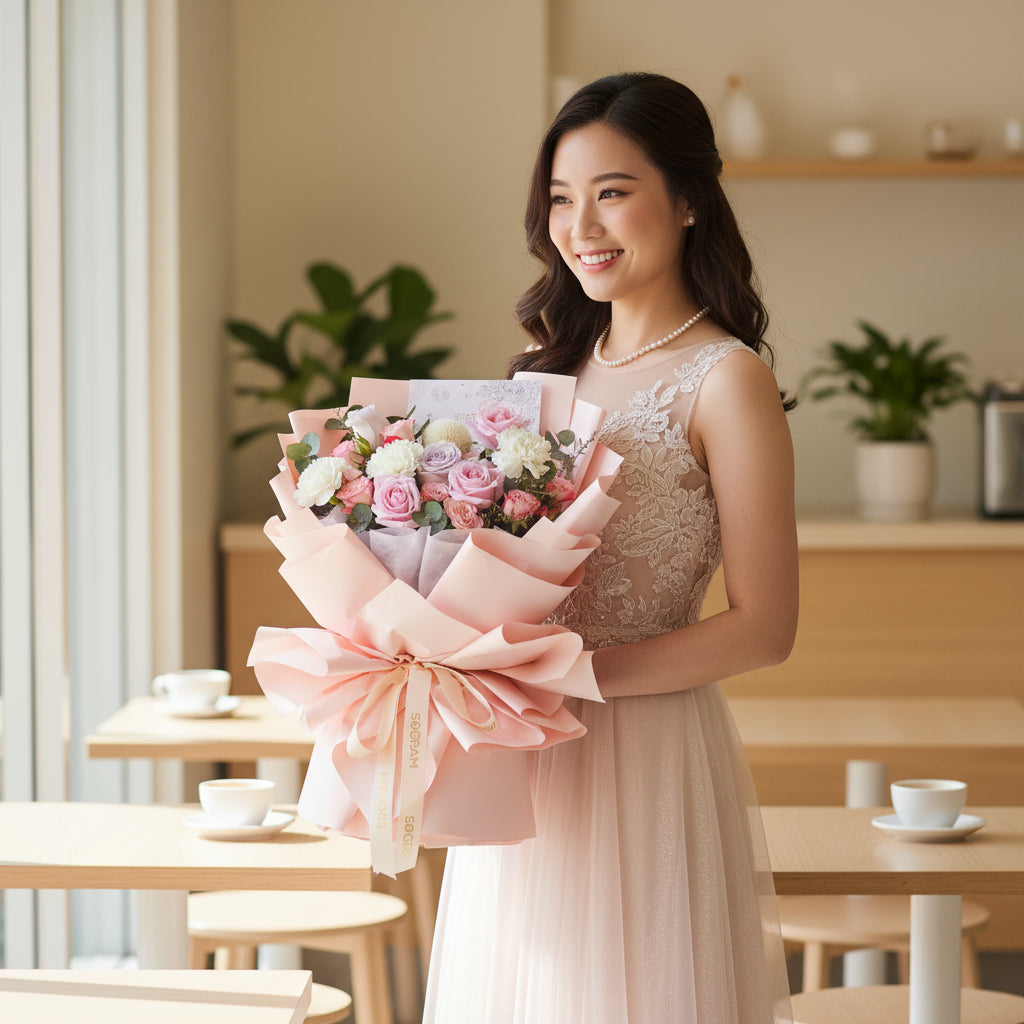 Starry Love Pink Roses Hand Bouquet image 2
