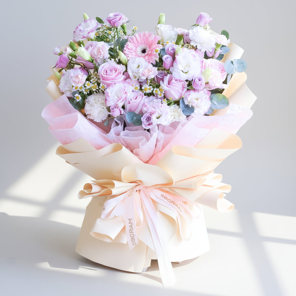 Velvet Nude Pink Roses Hand Bouquet image 0