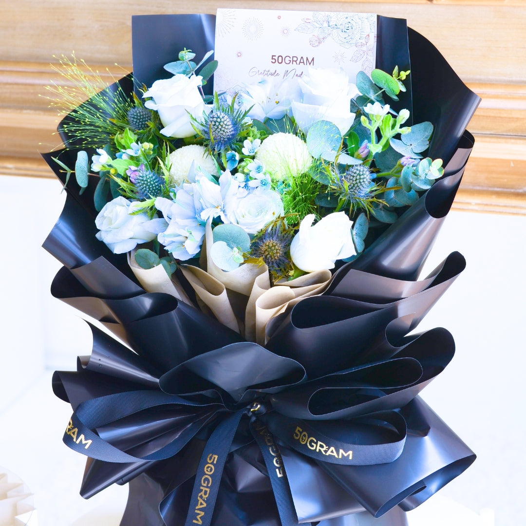 Frosted Elegance Light Blue Rose Hand Bouquet image 9