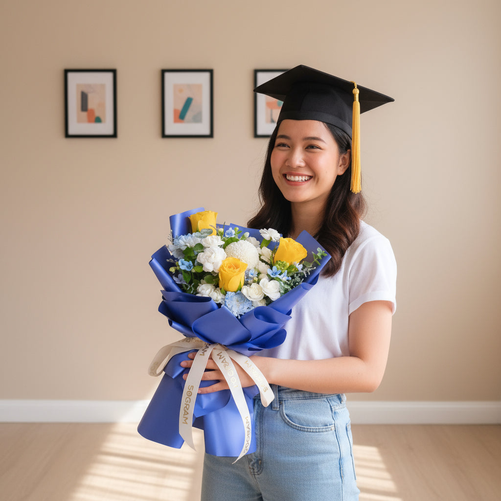 Blue Mirage Yellow Roses Hand Bouquet image 3