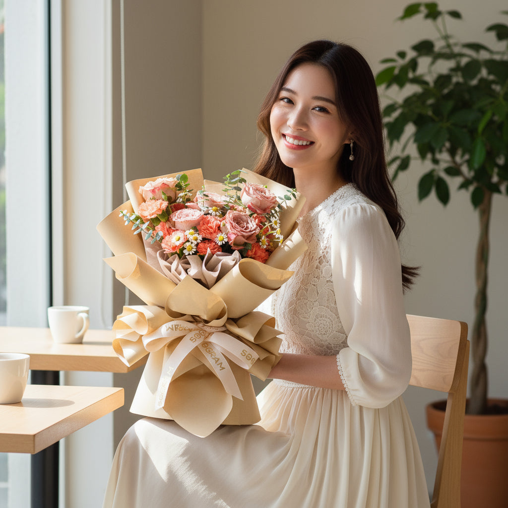Sunrise Charm Cappuccino Rose Hand Bouquet image 3