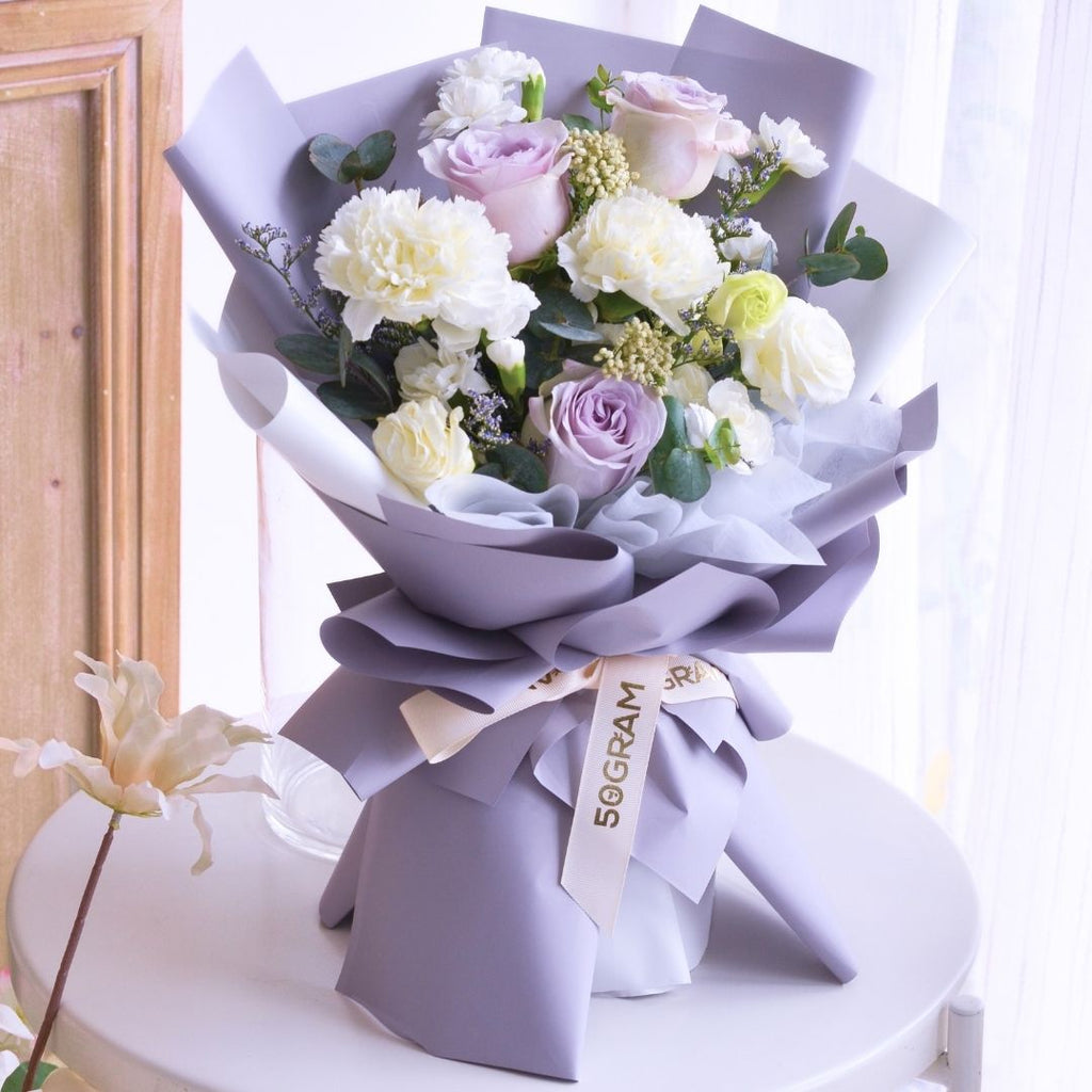 Misty Blooms Purple Roses Hand Bouquet image 6