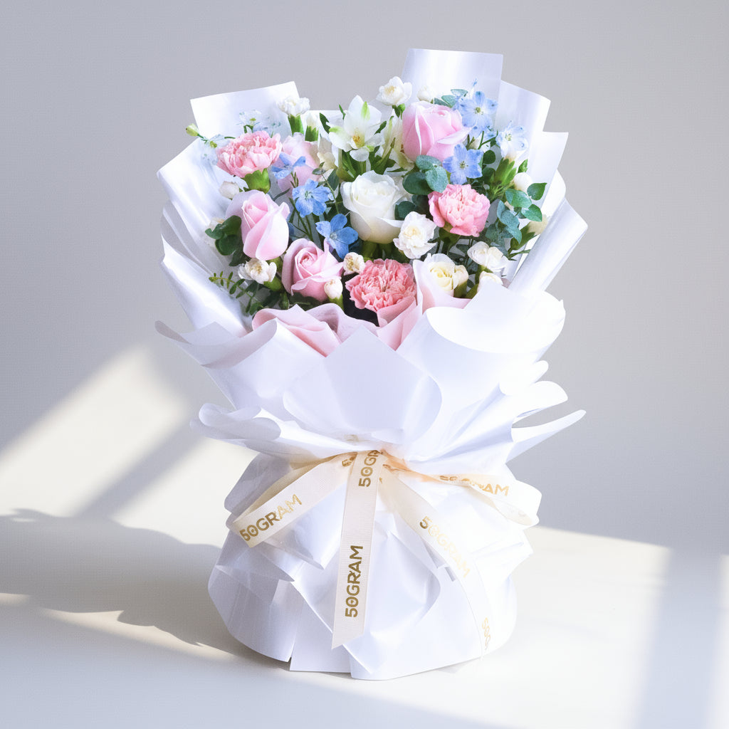 Cotton Kiss Pink Roses Hand Bouquet image 0