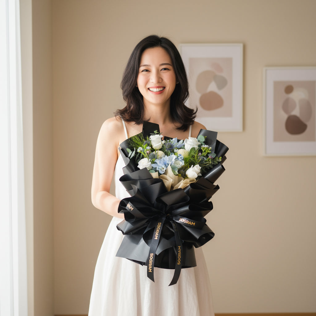 Frosted Elegance Light Blue Rose Hand Bouquet image 2