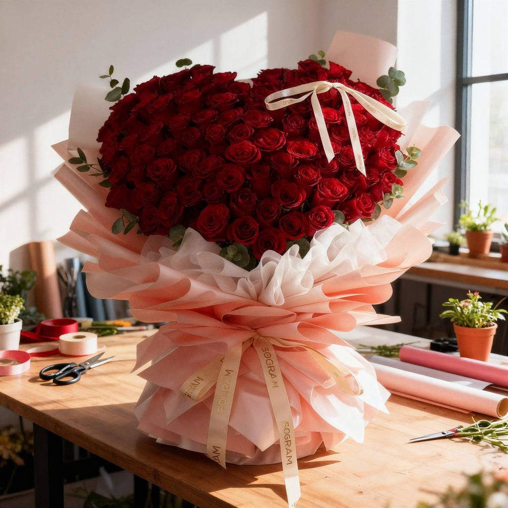 Luxuriante 99 Roses Marriage Proposal Hand Bouquet - Pink image 1