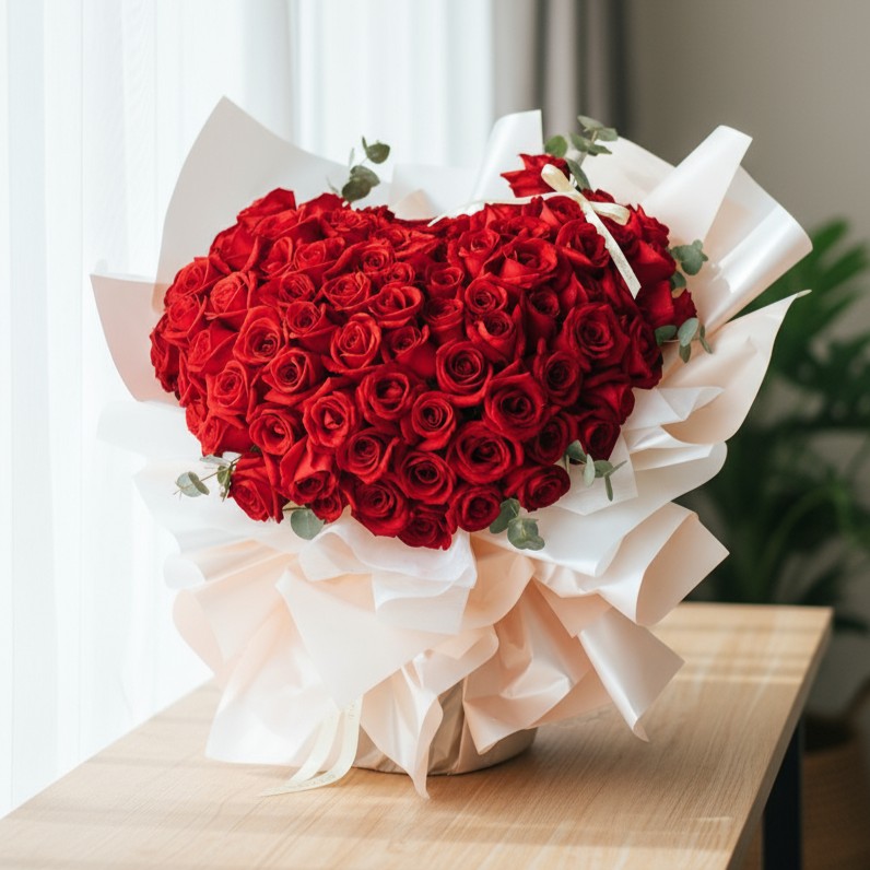Luxuriante 99 Roses Marriage Proposal Hand Bouquet - Pink image 3