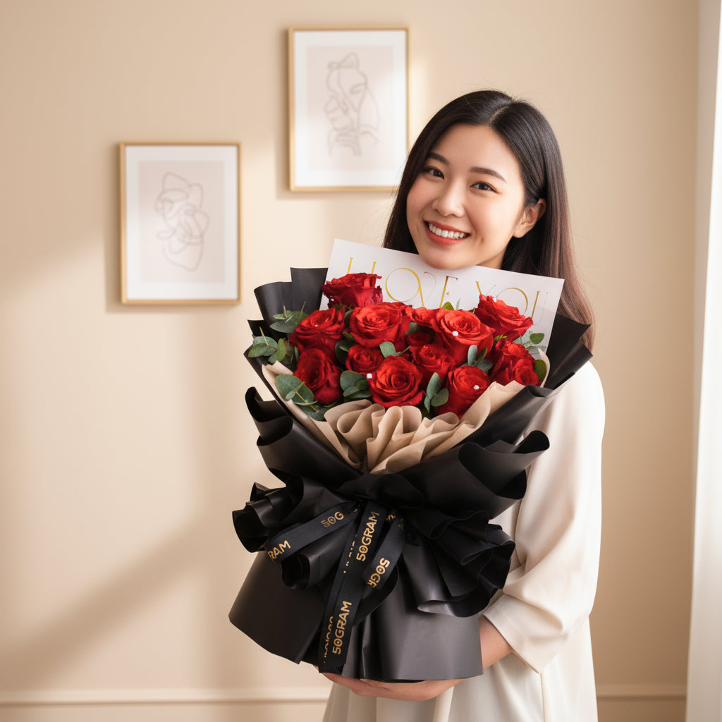Ebony Love Red Roses Hand Bouquet image 2