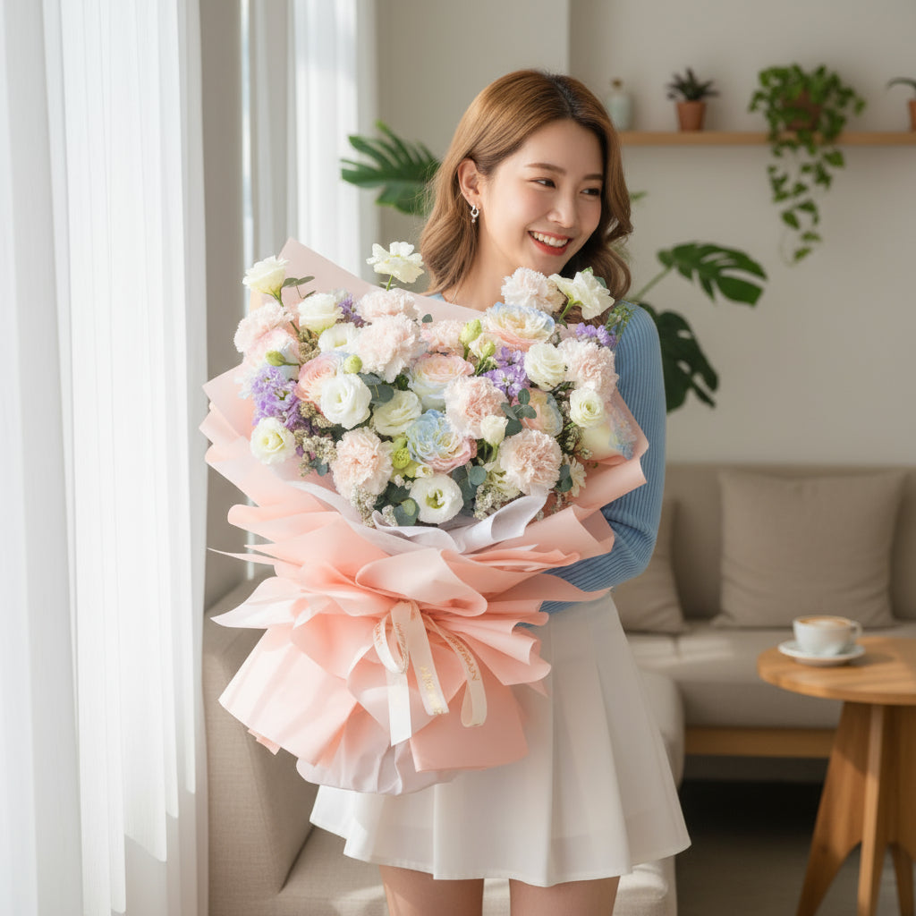 Mermaid Pink Blue Roses Hand Bouquet image 1