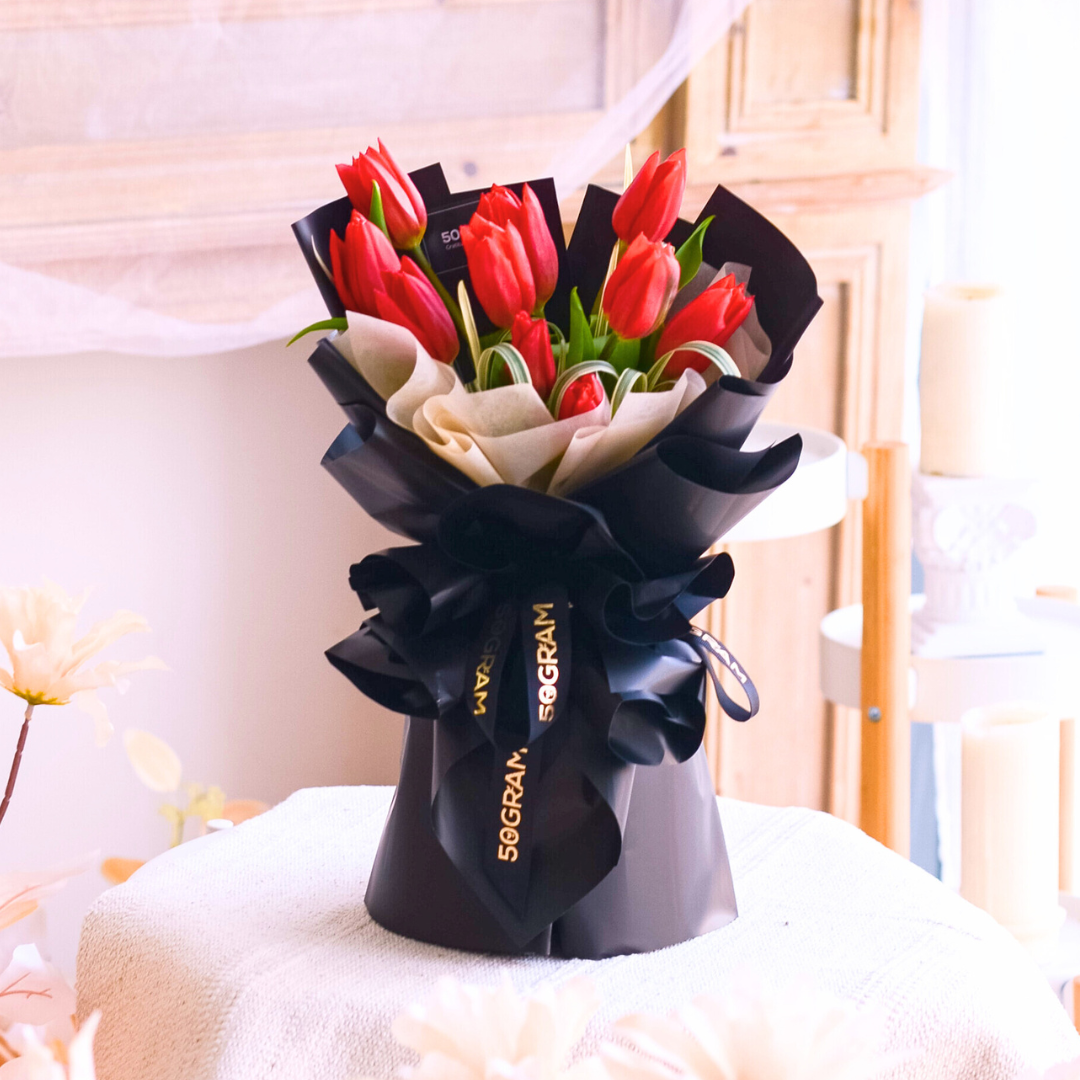 Kissed by Tulips Red Tulip Hand Bouquet image 3