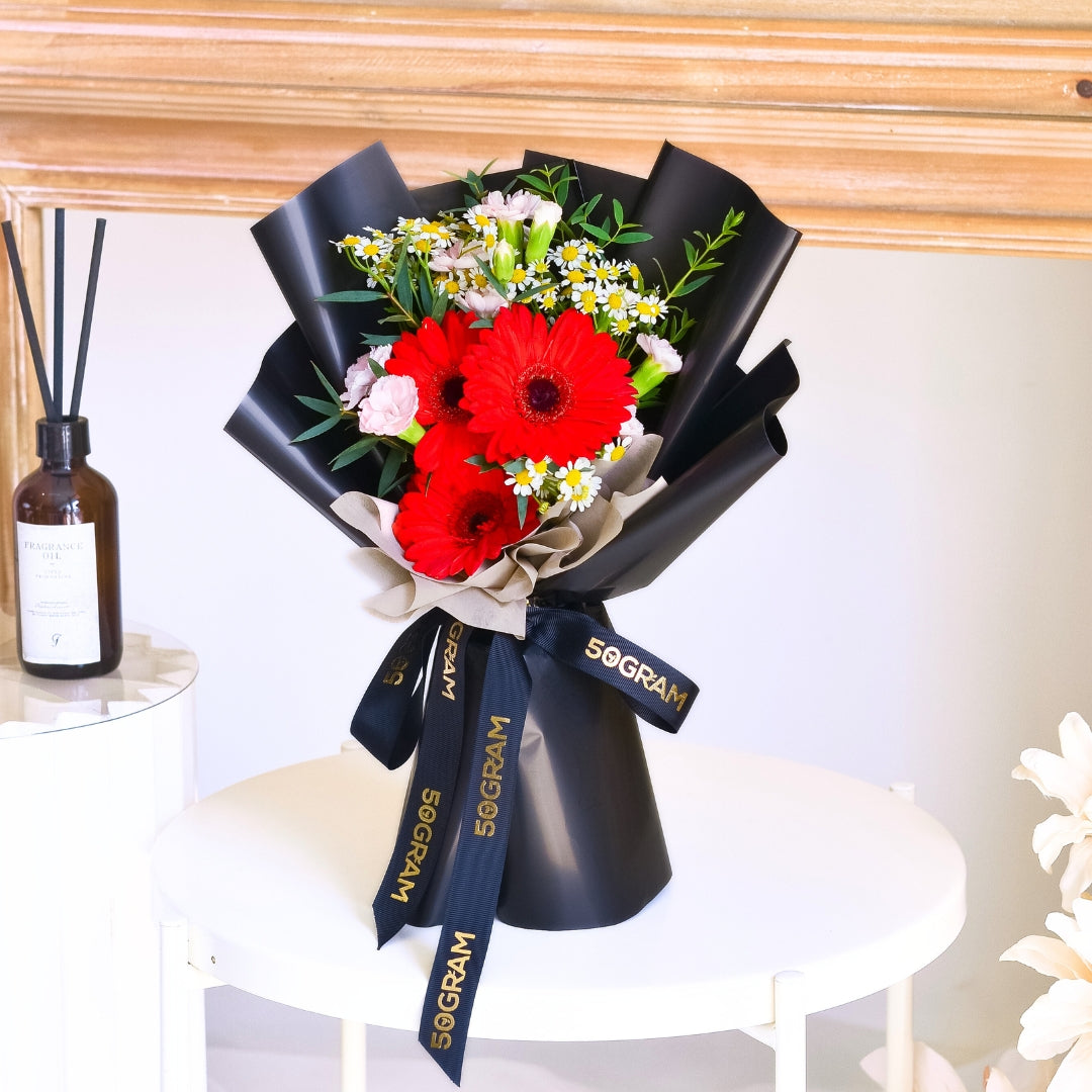 Red Wink Red Daisy Hand Bouquet image 4