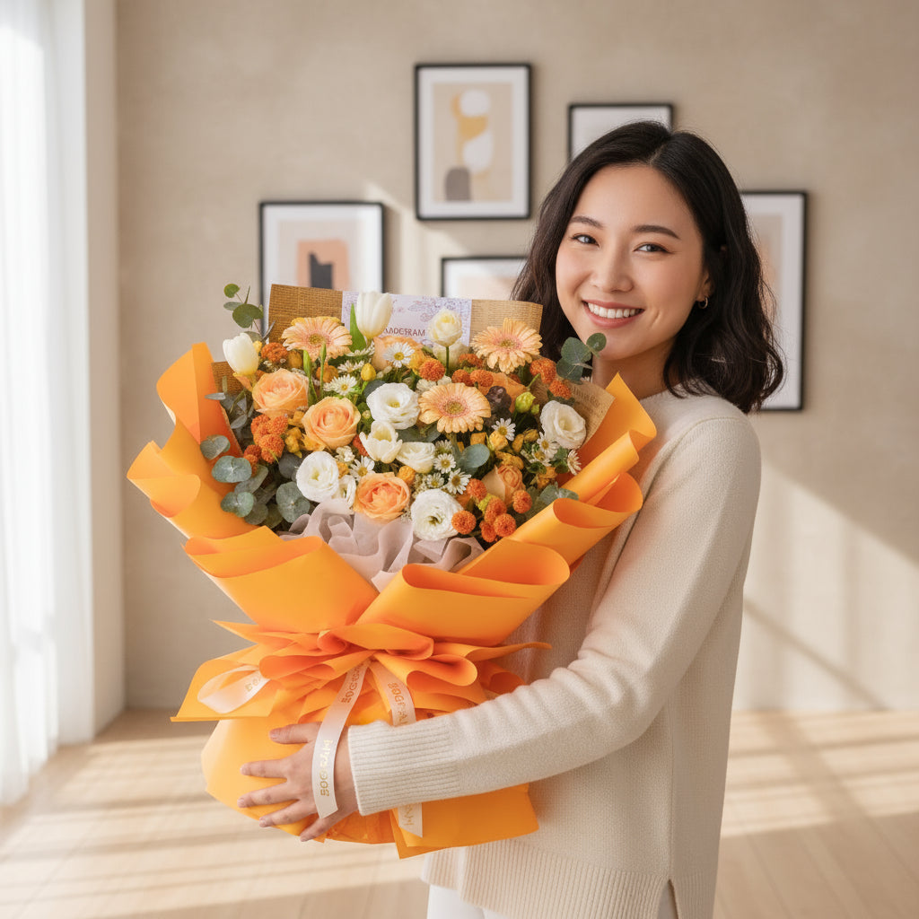 Sunset Symphony Champagne Roses Hand Bouquet image 1