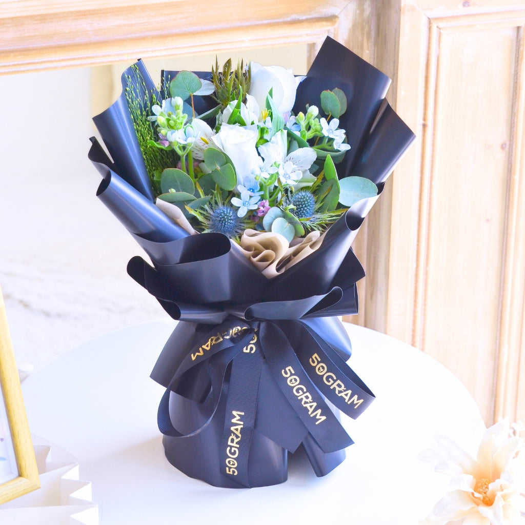 Frosted Elegance Light Blue Rose Hand Bouquet image 12