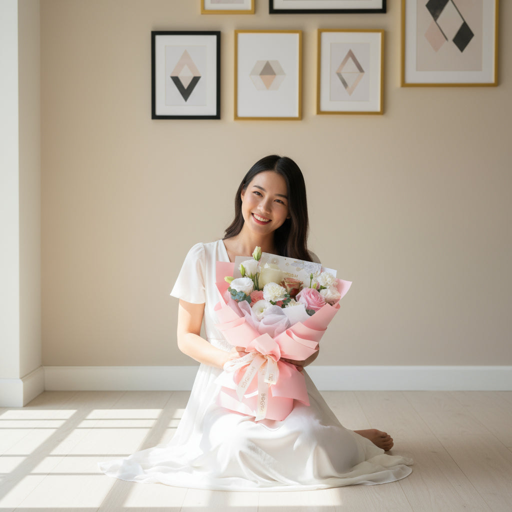 Love Bonds Pink Roses Hand Bouquet image 3