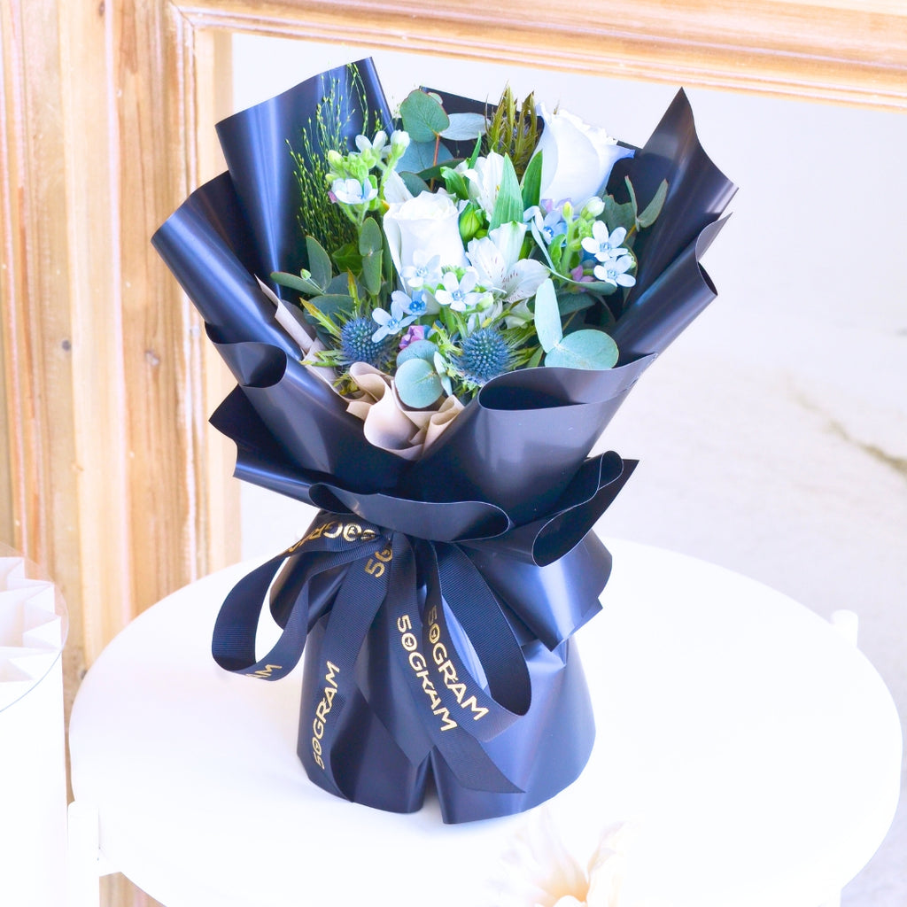 Frosted Elegance Light Blue Rose Hand Bouquet image 11