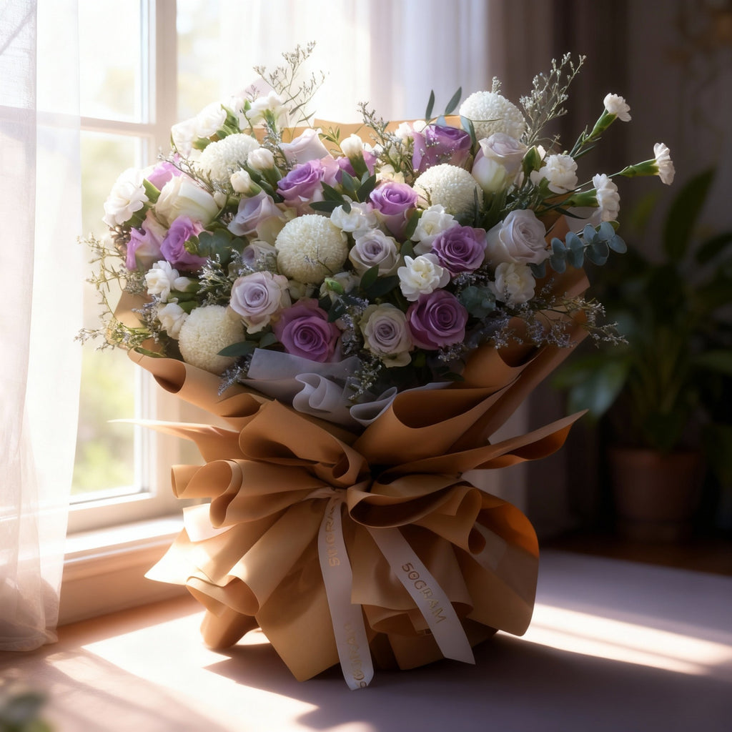 Mauve Elegance Purple Roses Hand Bouquet image 1
